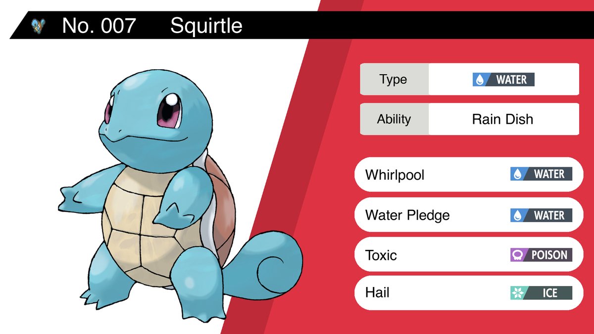 Random Pokemon Bot a Twitter: "Squirtle Ability: Rain Dish Moves: Whirlpool, Water Pledge, Toxic, Hail #Squirtle https://t.co/nwdQx6hETv" Twitter