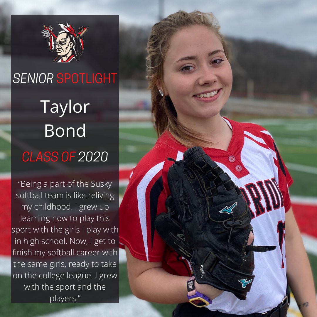 SoftballSusky's tweet photo. Our second #SeniorSpotlight is on outfielder, number 13 Taylor Bond. Taylor was one of the most positive and bubbly members of our team who couldn’t help but break out in a dance move every chance she got ⚾️#Classof2020 #WarriorProud @SuskyWarriors @SYCSD https://t.co/u44rm9gcv9