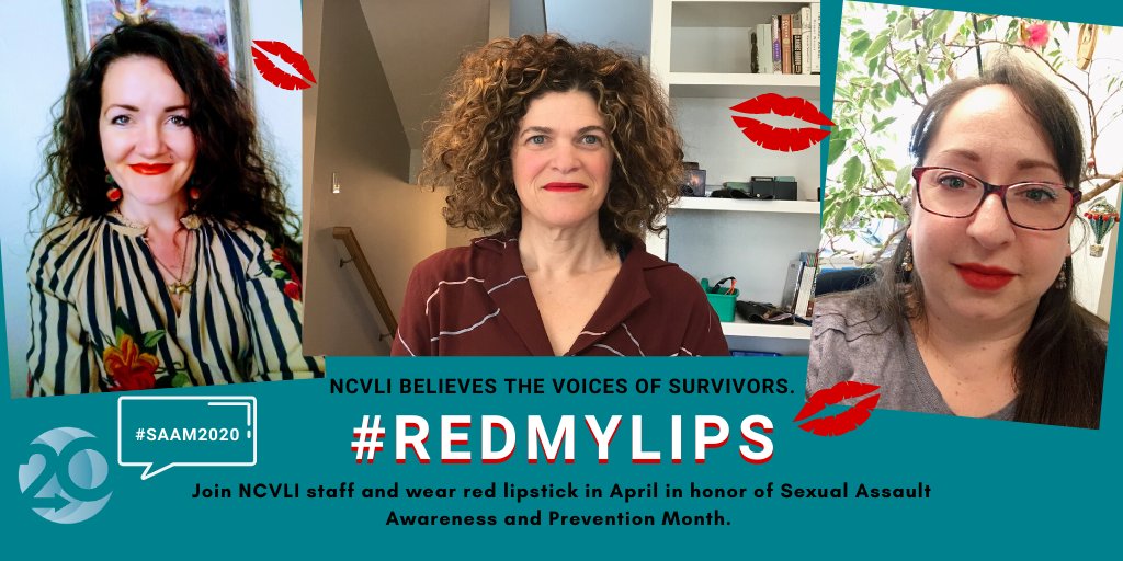 NCVLI's tweet photo. Victim-blaming is never ok. Thank you @redmylipsorg for putting victim voice front and center during #SAAM! Join #NCVLI staff and wear red lipstick this April to promote awareness of #victimsrights and support all survivors of #sexualassault. #ok2share #SAAM2020 https://t.co/GQf9Ov7U2a