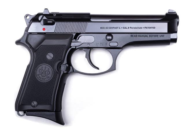 2. Baretta 92 FS - The Beretta 92 is a heavy-duty all-metal Handgun. It’s an excellent handgun for beginners because the recoil is utterly low.The design of the Beretta 92 is unique with the open slide design which the weight of the reciprocating slide.