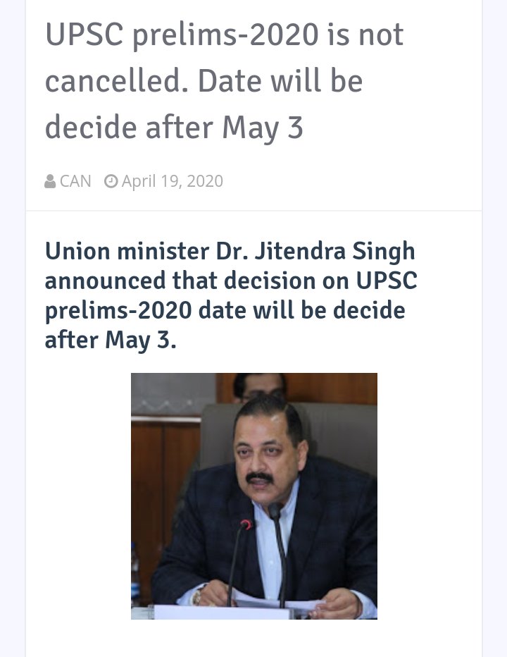 RedstarStrength's tweet photo. UPSC prelims 2020 is not cancelled. Date will be decide after May 3.
Read here⤵️
https://t.co/R4NTV8WwRD
.
.
.
.
#upsc #UPSCPrelims #prelims2020 #currentaffairsnight #CAN https://t.co/wipNdu3axr