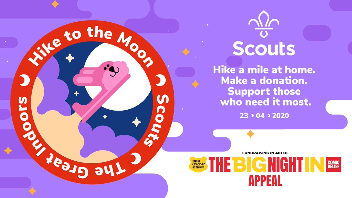 stathamscouts's tweet photo. Scouts are going on a #HikeToTheMoon! Young people, families, and volunteers like us are hiking at least a mile at home, donating, and supporting those who need it most with BBC Children in Need and Comic Relief. 

Get involved: 
https://t.co/kTc287QTwA https://t.co/LpeNQvsjxc
