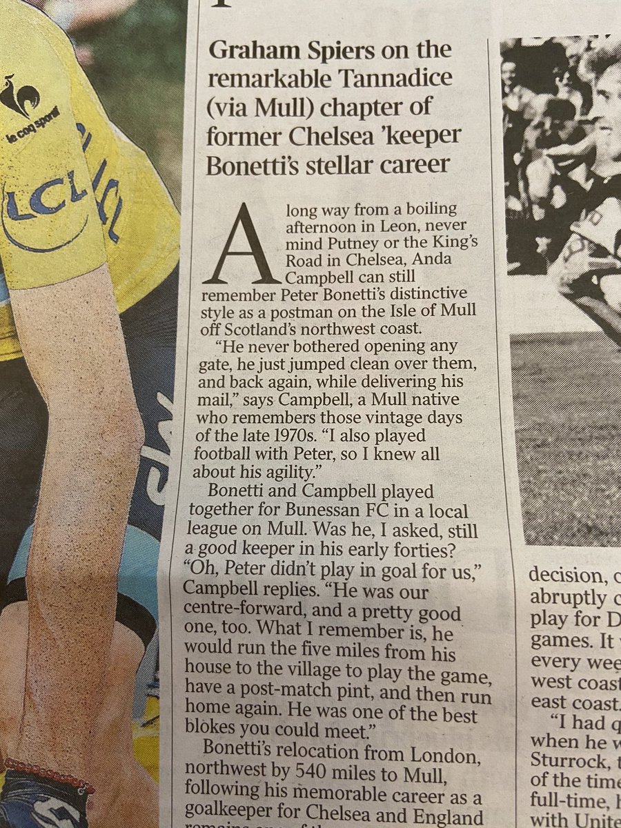 Amazing <a href="/GrahamSpiers/">Graham Spiers</a> story in The Times today - Chelsea goalkeeper Peter Bonetti became a postman on the Isle of Mull!