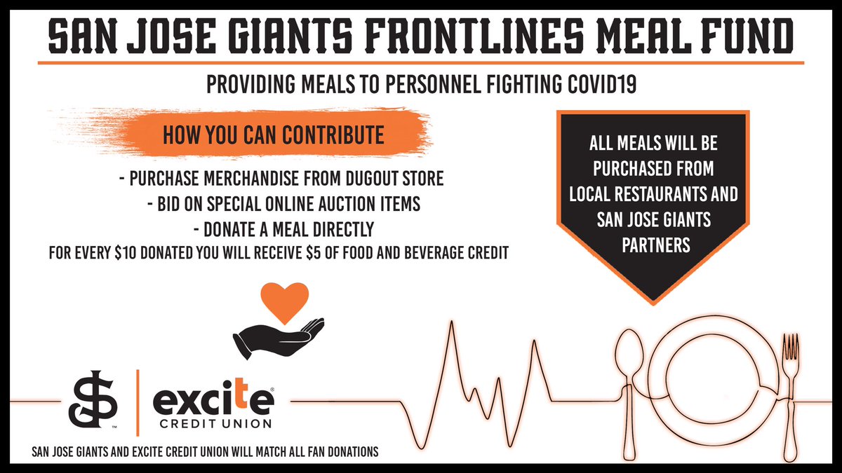 Excite_CU's tweet photo. We are proud to partner with @SJGiants to support our healthcare personnel and first responders working tirelessly to combat #COVID19 pandemic. Learn how you can make a difference and contribute to the #SJGFrontlinesMealFund #ExciteCUCares https://t.co/BChteRQHox https://t.co/jqPLKJEuS0