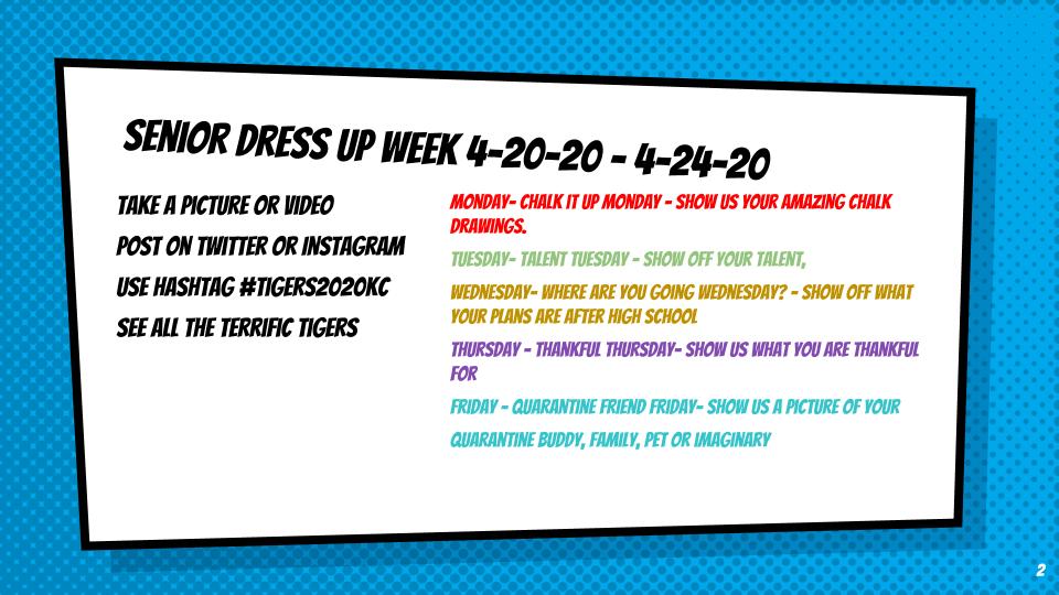 KleinCollins's tweet photo. Our Senior 2020 class invites you to join in their virtual DRESS UP WEEK 4/20 - 4/24. Post your pictures &amp; tag #Tigers2020KC so we can share the love! #WeAreKCollins #KCFamily #CollinsFamily https://t.co/nrlWtutJuf