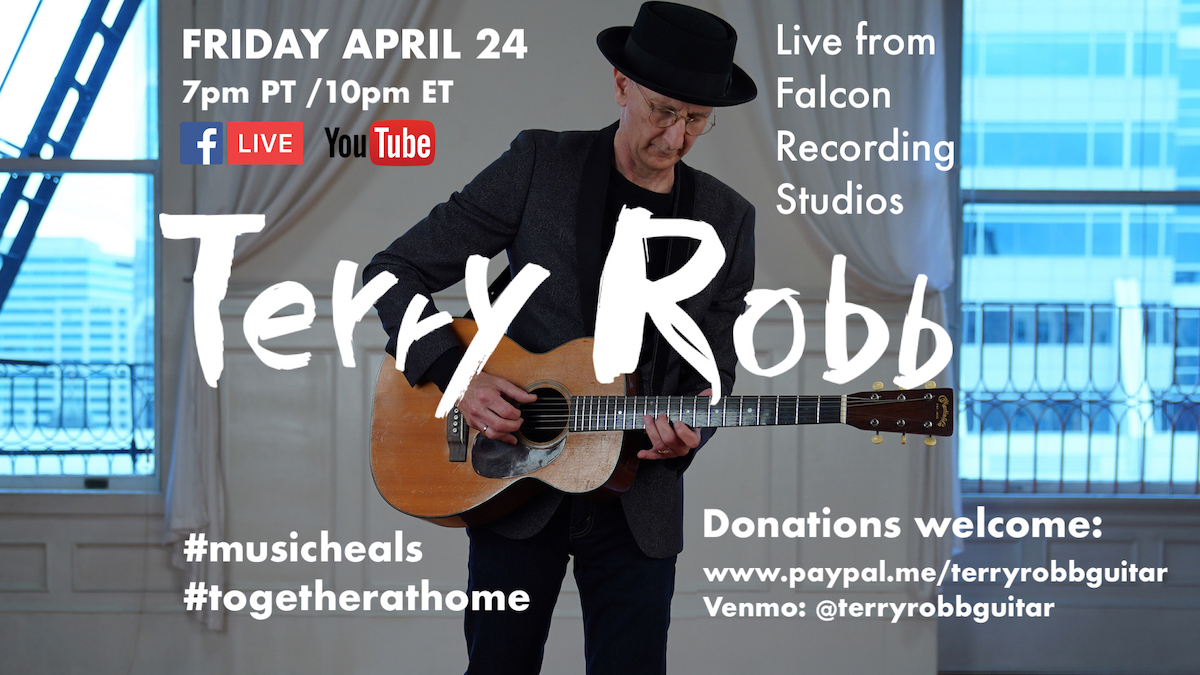 terryrobbguitar's tweet photo. Announcing Terry Robb virtual concert via Facebook Live + YouTube Live! Join Terry April 24 7pm PT for a live stream concert from Falcon Recording Studios in Portland. #blues #guitar #livestream #livemusic #concert #musicheals #togetherathome #terryrobb - https://t.co/oTIcHf9ntK https://t.co/KiW7Ht3dle
