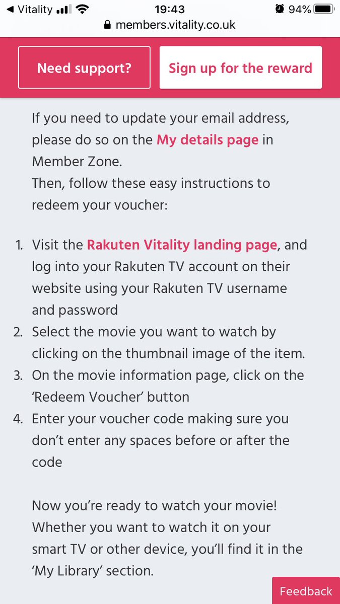 beckiewatts82's tweet photo. @paul_addicott @sjreynolds1883 @Vitality_UK I think I was entering the code wrong as just read this in vitality member zone 🙈 https://t.co/MBFhDRPMvB