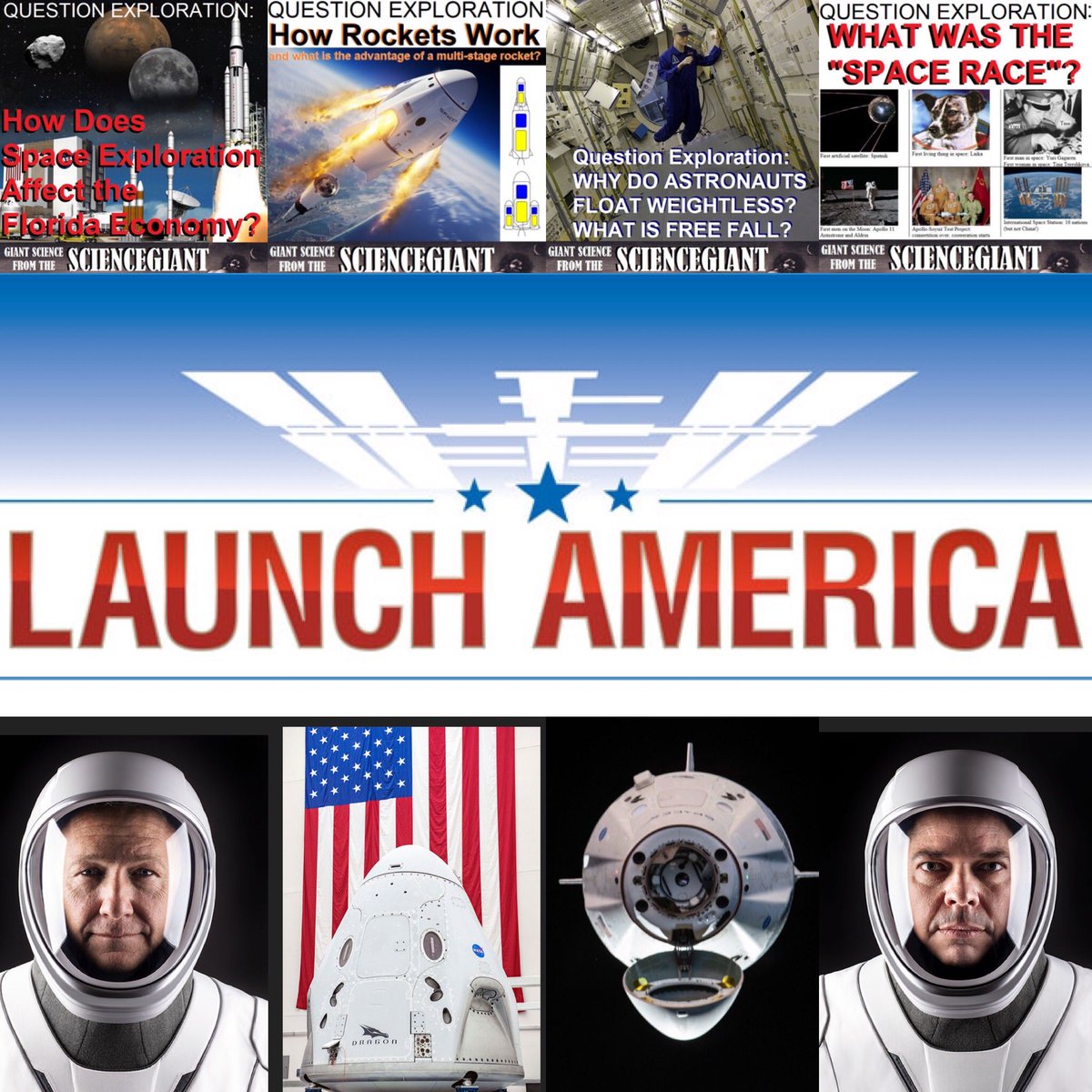 TheScienceGiant's tweet photo. A new era of human spaceflight is set to begin on Wednesday, May 27, 2020 at 4:32 PM ET as @NASA_Astronauts Robert Behnken and Douglas Hurley will fly on @SpaceX Crew #Dragon spacecraft, lifting off on a #Falcon9 rocket from @NASAKennedy Launch Complex 39A in Florida #Apollo100 https://t.co/6QfeA4vv1t