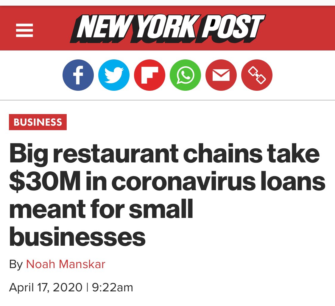 cheflink's tweet photo. How is it possible that 2 large restaurant companies with well over 500 employees can qualify for the PPP small business loan. 500 employees is clearly a stipulation on the application These companies were grated 30 Million!! #govfraud #Unbelievable #protectsmallbusiness https://t.co/aa2SqMIkdU