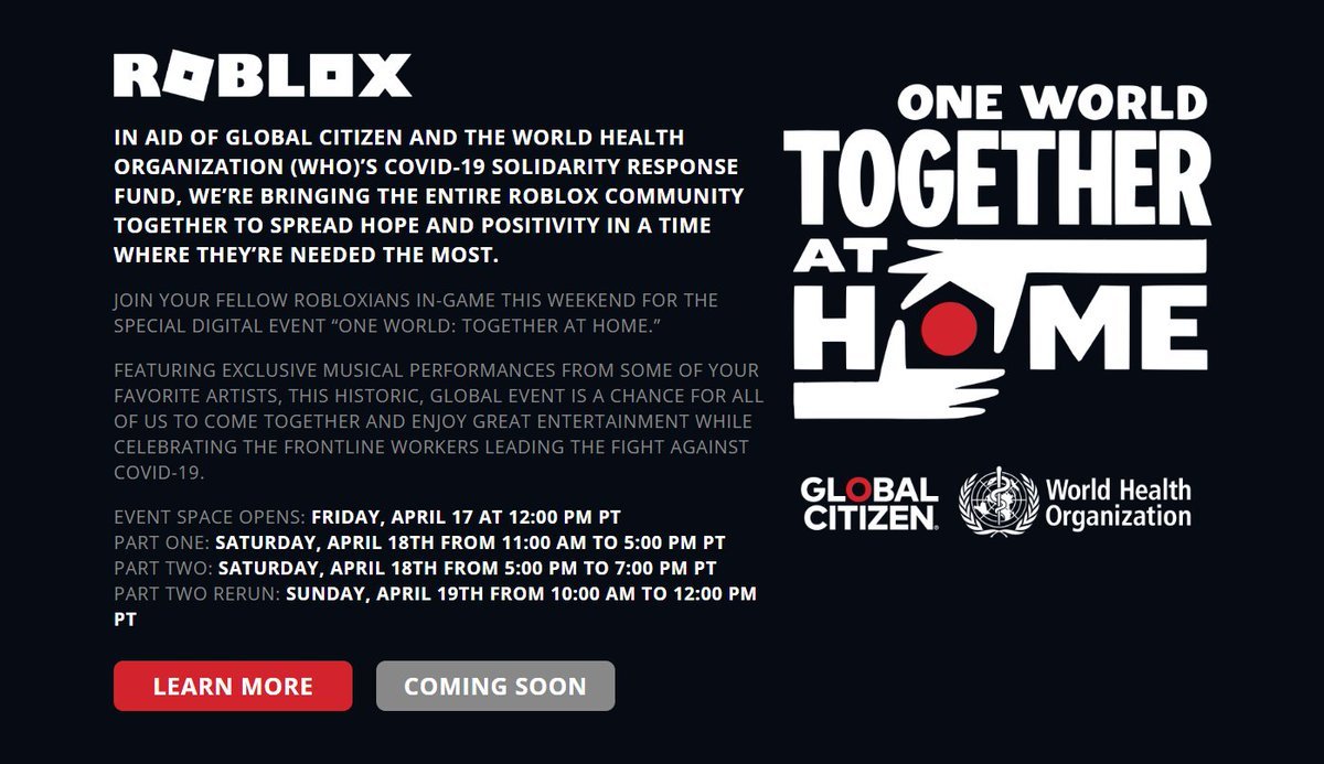One World Together At Home Roblox Together At Home 2020