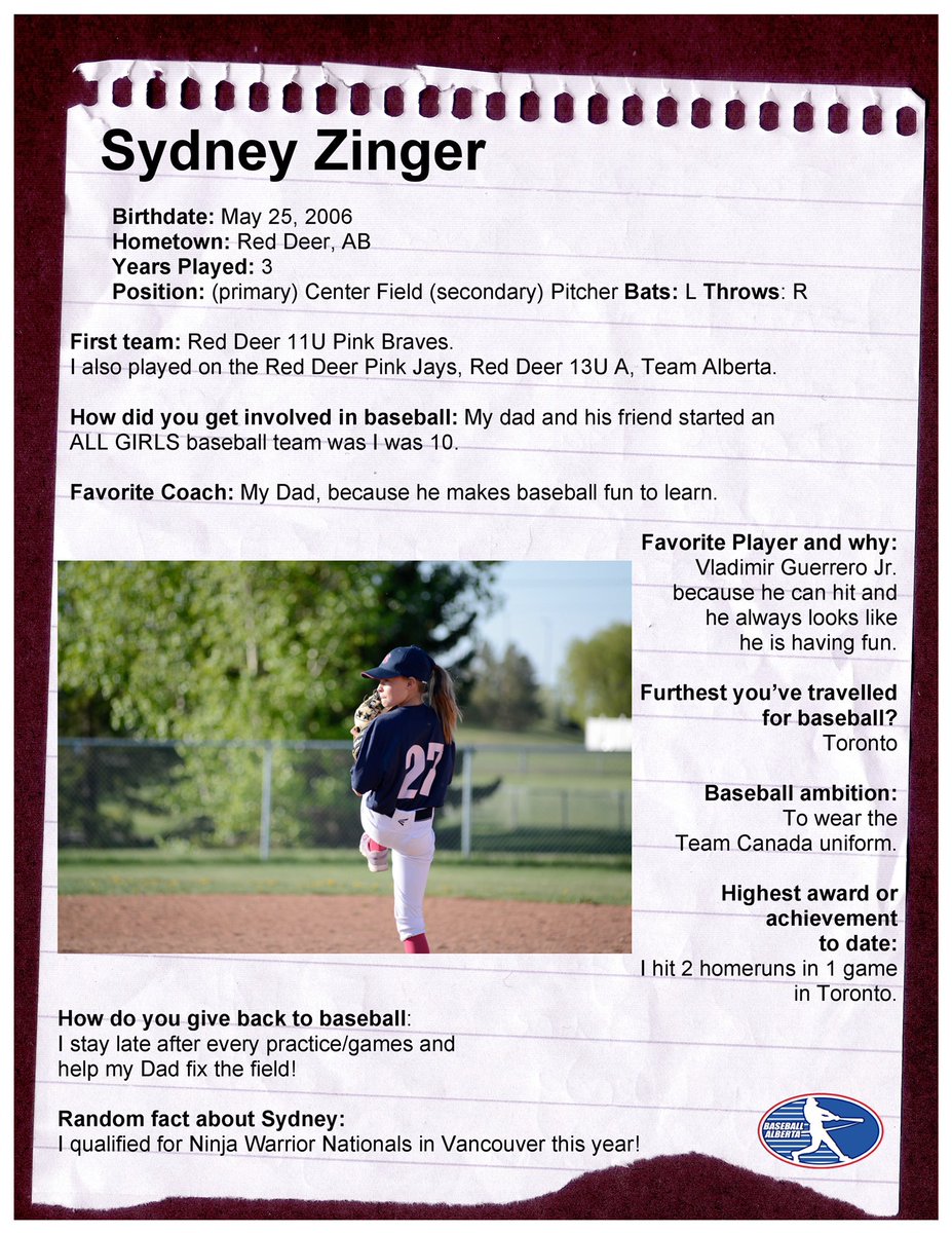 Check out the latest <a href="/GirlsBaseballAB/">Alberta Girls Baseball</a> Athlete Spotlight on Sydney Zinger!