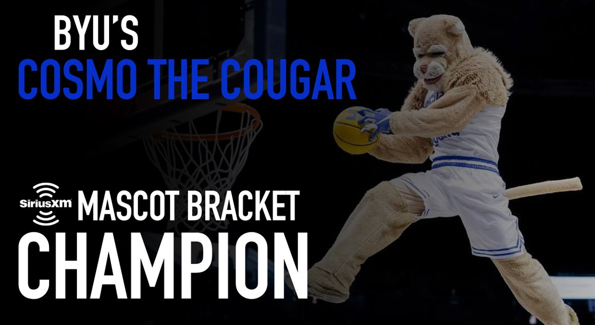 College Sports on SiriusXM (@sxmcollege) on Twitter photo After looking into the voting of the Championship match-up, it has been determined that <a href="/BYUCougars/">BYU Cougars</a>' @byu_cosmo is the 2020 SiriusXM Mascot Bracket Champion. Thanks to all schools and fans that participated! After looking into the voting of the Championship match-up, it has been determined that <a href="/BYUCougars/">BYU Cougars</a>' @byu_cosmo is the 2020 SiriusXM Mascot Bracket Champion. Thanks to all schools and fans that participated!