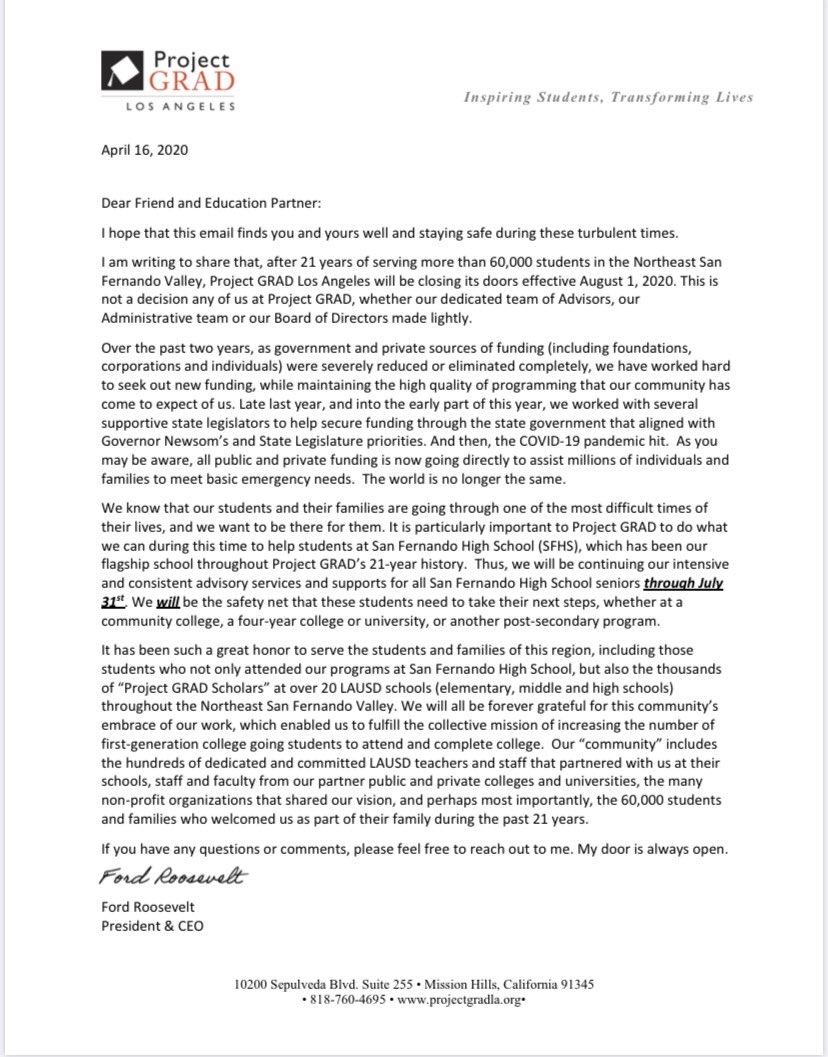 mikemitchell49's tweet photo. @NBCLA @CBSLA @ABC7 Unfortunately a major loss for our students in #LAUSD when we start back in the fall. #SaveProjectGrad #ProjectGrad https://t.co/Qvni5WrqfA
