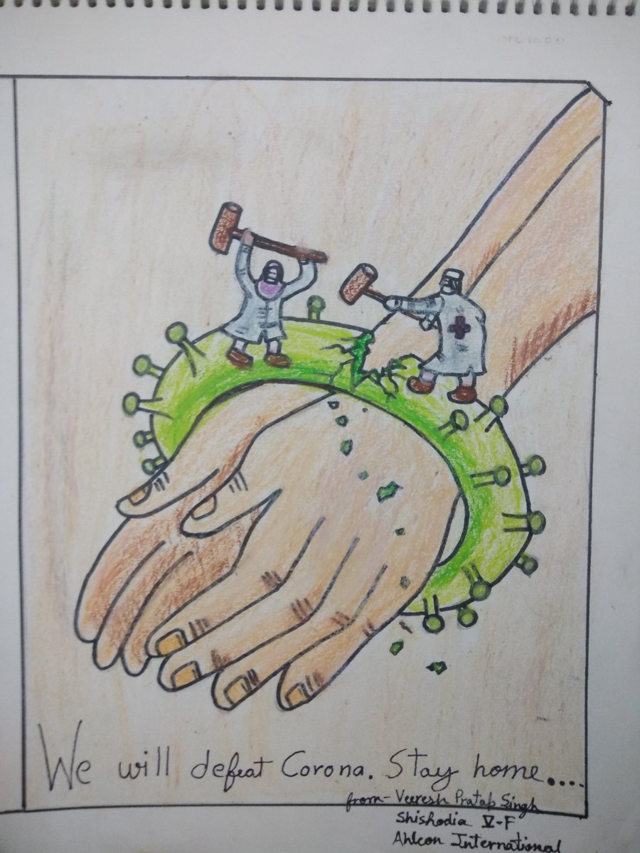 We 'll defeat Coronavirus surely. So, stay at home and make your contribution. Represented beautifully by my son through his drawing.