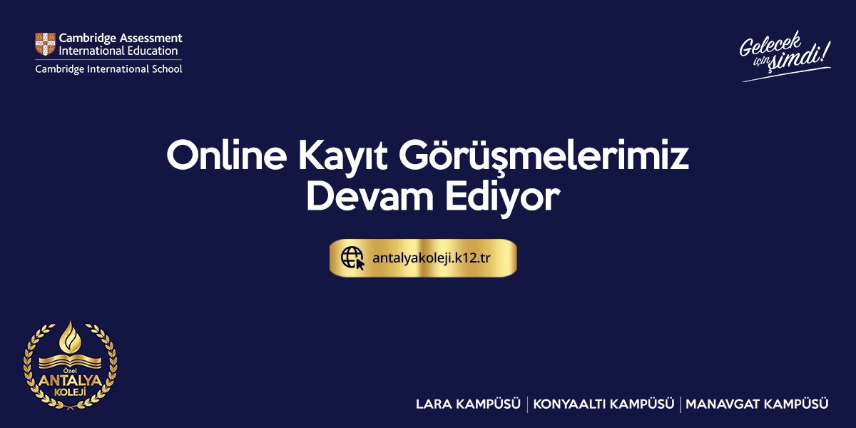 Online kayıt görüşmesi için antalyakoleji.k12.tr web adresimiz kayıt bölümünden başvurabilir ya da aşağıdaki linki tıklayarak erişim sağlayabilirsiniz.  

Online kayıt görüşmesi başvuru linki : antalyakoleji.k12.tr/online-kayit-f…