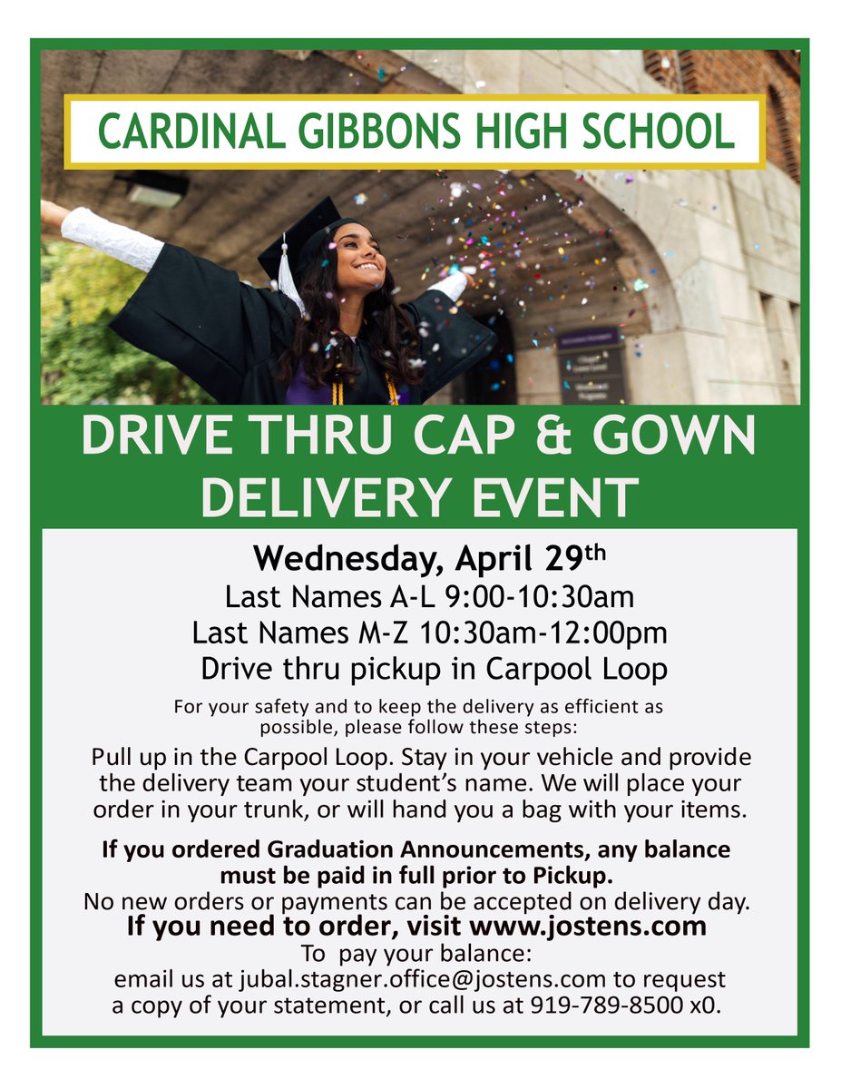 rogosich's tweet photo. Seniors' cap and gown distribution will be on April 29th, as scheduled, but it will look a little different. https://t.co/tF6YO6s01v #cggraduation20 https://t.co/06ZXs6AE6J