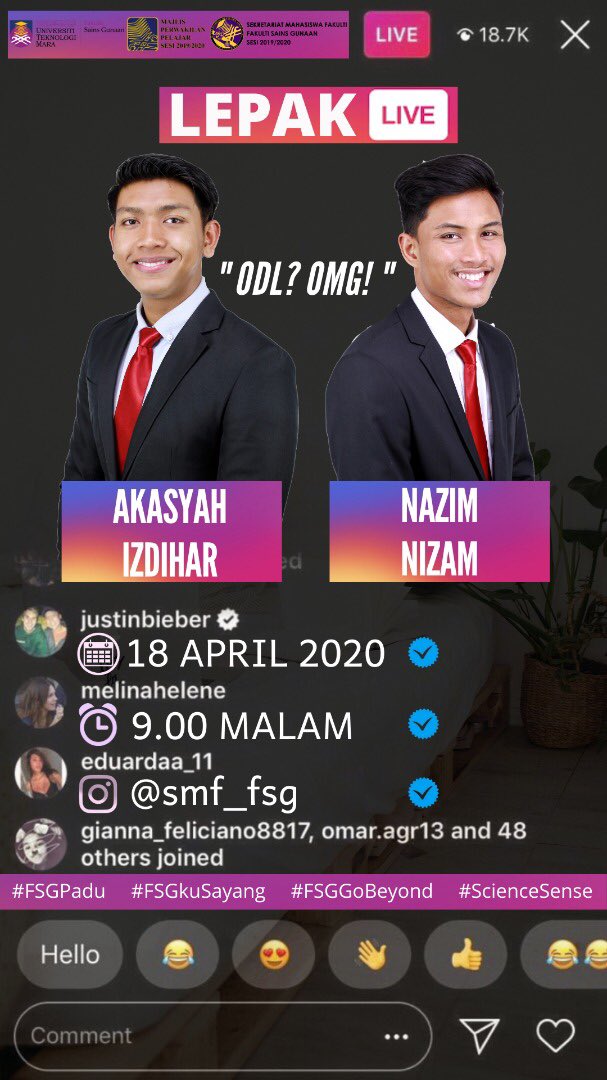 smf_fsg's tweet photo. LEPAK LIVE 2.0 BERSAMA MPP FSG

Mula-mula :
Follow IG @smf_fsg https://t.co/MIMt6q1qg6 
💙💛

Pastu :
Buat pengetahuan semua, topik kita kali ini adalah “ODL? OMG!”. Disebabkan seminggu kita dah lalui ODL, jadinya kami mahu dengar kisah anda, terutamanya warga #FSGPadu💪🏻 https://t.co/VX5AKKONHZ