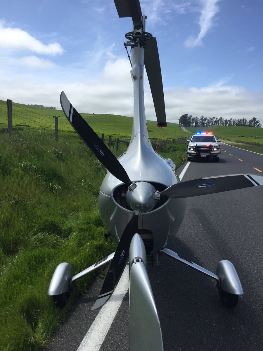 MarinSheriff's tweet photo. Yesterday, we responded to reports of a helicopter down on Tomales-Petaluma Rd. Upon arrival, we determined the helicopter pilot felt a weird vibration coming from the rotor and made an emergency landing. No injuries were reported. 

The NTSB is handling the investigation. https://t.co/TYfyo7nenE