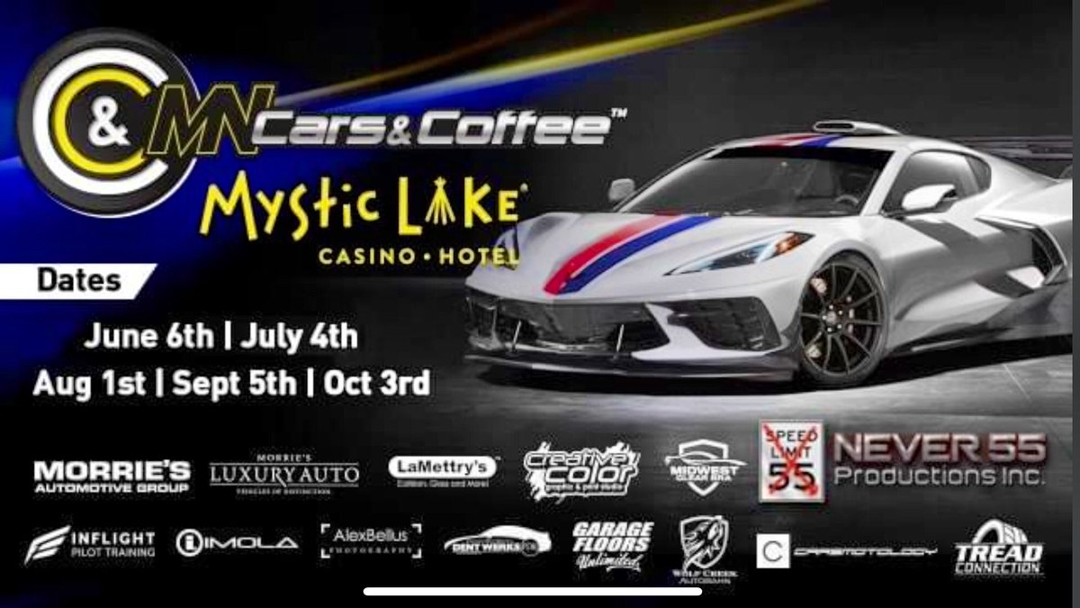MnCandC's tweet photo. THE MAY 2 MN CARS &amp; COFFEE IS CANCELED - JOIN US JUNE 6!

From Italian exotics and Japanese tuners to muscle and other classic American cars, here's your chance to see thousands of incredible cars all in one show! Join us in the parking area between Mystic Lake and Little Six. https://t.co/Wtzn6WvfdR