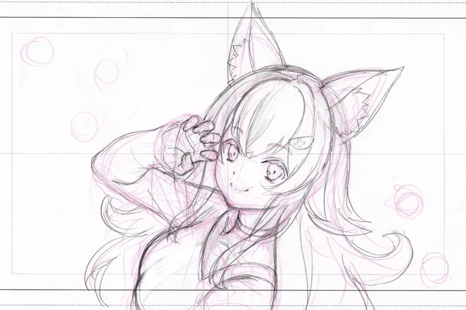 大ラフ→下描き→線画→塗り 
