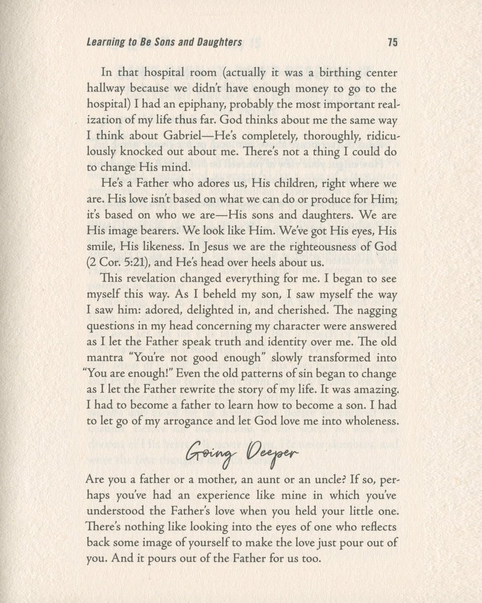 CoryAsbury's tweet photo. Hi. How’s scrolling through Twitter going? Fulfilling? If you’re bored and you’ve got 5 spare minutes, read this chapter about living as sons and daughters from my book. 📖📚🖊💎 #recklesslovebook 

(Final page in comments) https://t.co/Tq4V9yOkU1