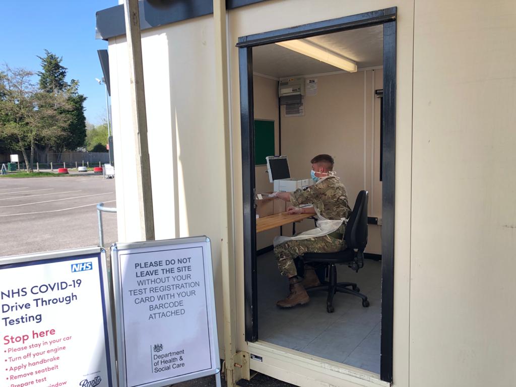Members of 1@WelshGuards work alongside staff from <a href="/BootsUK/">Boots</a> to provide COVID-19 testing at a Regional Testing Centre, located at Chessington World of Adventures. The site can process approximately 200 tests per day in support of the NHS. #InThisTogether #Coronavirus