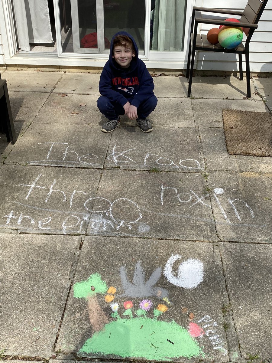 primarilypnguin's tweet photo. Completing his kindergarten writing prompt outside! @MeadeHgtsAACPS @AACountySchools #AACPSAwesome #mightymeade #homeschoolflexibleseating https://t.co/ashlnKe3VO
