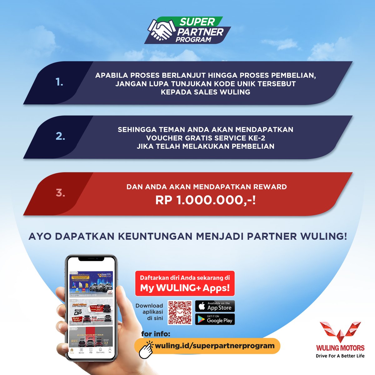 WulingMotorsID's tweet photo. Segera daftarkan diri Anda melalui aplikasi My WULING+ & ikuti S&K yg berlaku. Simak langkahnya pd gambar berikut!
Yuk, ajak seluruh keluarga & kerabat Anda utk gabung!
Info lengkap, kunjungi https://t.co/gYrNIzudwp. (2)
#WulingMotors #DriveForABetterLife #WulingSuperPartner https://t.co/NqvrlJUJWE