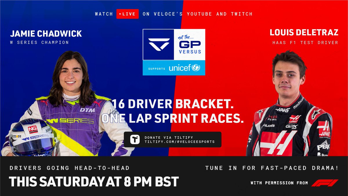 VeloceEsports's tweet photo. ๐The first drop of Saturdays head-to-head races๐
Who do you think will win each race?
๐Polls in comments!
โฐ8 pm BST this SATURDAYโฐ
๐โ#NottheGP Versusโ supports @UNICEF
๐Donate: https://t.co/MZi82sfmPR
๐Watch: https://t.co/8qnGobUc3w https://t.co/4hzO8JwPZs