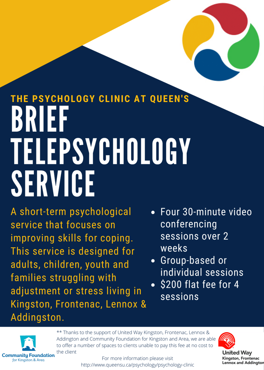 DrTessClifford1's tweet photo. We're launching a new Brief Telepsychology Service to help children, youth and adults learn skills for coping with stress in #YGK

For more info visit https://t.co/5XmJK9mhD4 

Thank you @CFKingstonArea and @unitedwaykfla for your generous support! https://t.co/nFGLT7OBpw
