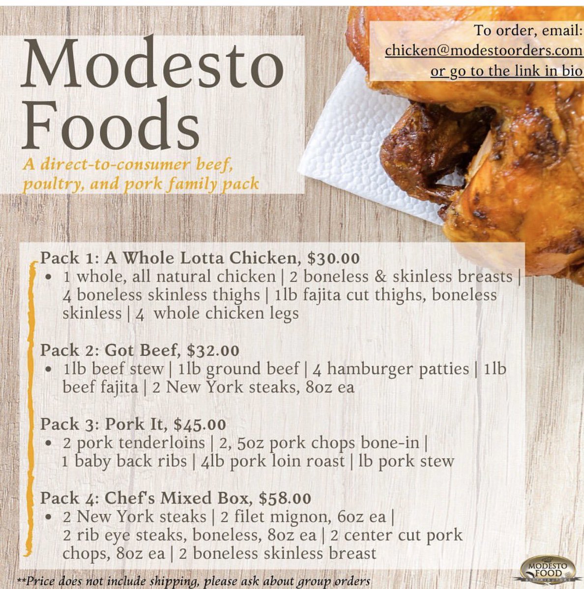 chefryanscott's tweet photo. My buddy Dave at #modestofoods has put together really cool local meat packages for everyone... as a Modesto born/valley boy we have to support local as much as we can... get your order in and stay at home doing it... #support local #supportourfriends https://t.co/3WUhrTrkSh