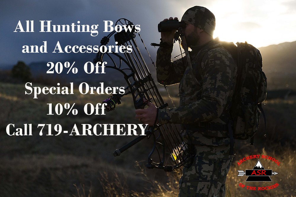 ASRCoSprings's tweet photo. All Hunting Bows and Accessories
20% Off / Special Orders 10% Off
Call Today 719-ARCHERY
Free Delivery in Colorado Springs

#asr #archery #hunting #bowhunting #visitcos #cos #deerhunting #elkhunting https://t.co/BY8aDMlQrg