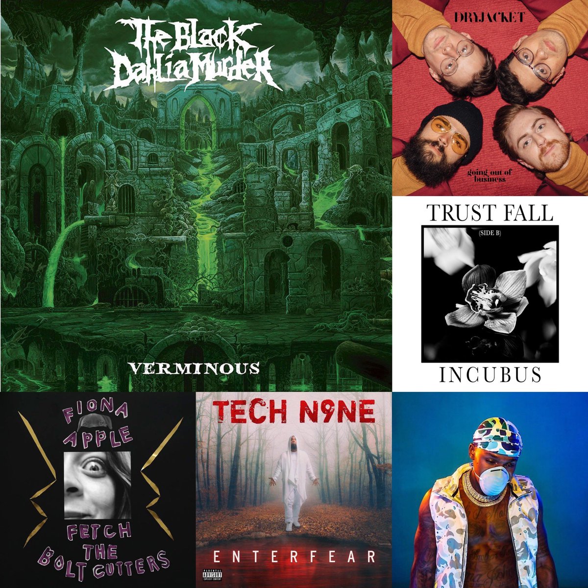Good Friday morning world! Check out these awesome new releases...what are you listening to first? #TheBlackDahliaMurder #Dryjacket #Incubus #DaBaby #techn9ne #FionaApple