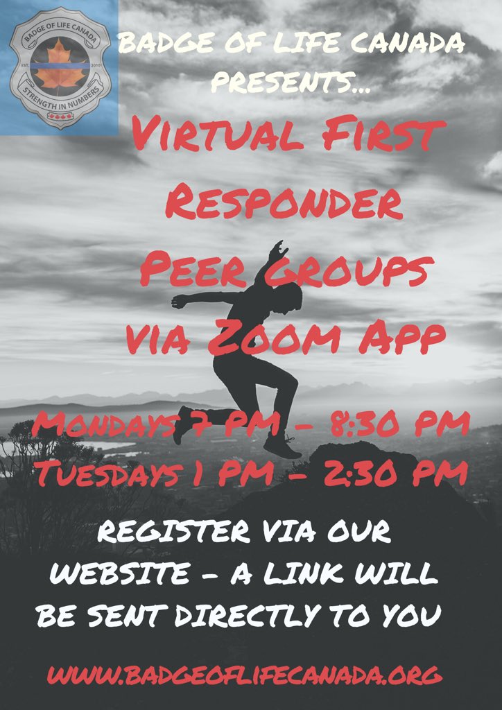 BadgeLifeCanada's tweet image. New website features badgeoflifecanada.org offering virtual #peermeetings Monday 7pm Tues 1pm Visit our website homepage to register online meeting link will be sent upon registration #StrengthinNumbers @ChiefTod @OPP_News @OPPAssociation @StamatakisCPA @michaelgendron @MHCC_