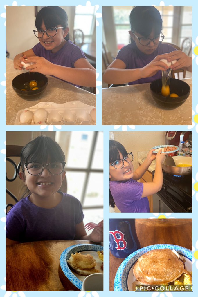 Daddy is an essential worker, so  it’s just us 2 for #FamilyFridays today. We made breakfast and made sure to wear purple for #PurpleUpDay! #TeamSISD #JPBcoyotes
