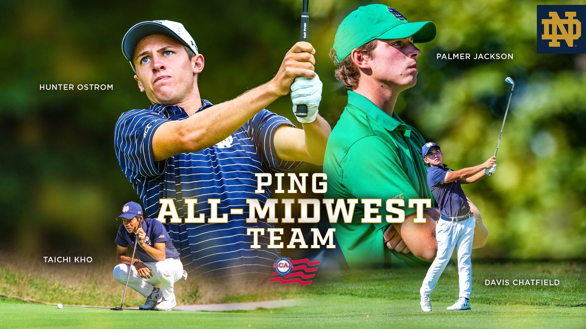 NDMensGolf's tweet photo. Record breaking year ➡️ Record number of Irish on the @GolfCoachesAssn Ping All-Midwest Team. 

🔗: https://t.co/1Z0zwUWaxU

#GoIrish ☘️ https://t.co/66eHzpXLtG