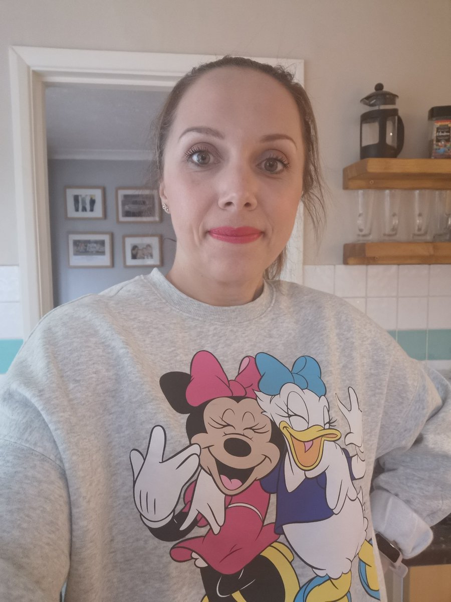 RebeccaCorbin's tweet photo. @WiltsC_Careers Wearing my new Minnie Mouse and Daisy Duck jumper and my favourite lipstick #colours4keyworkers https://t.co/JGUNsNLFgK