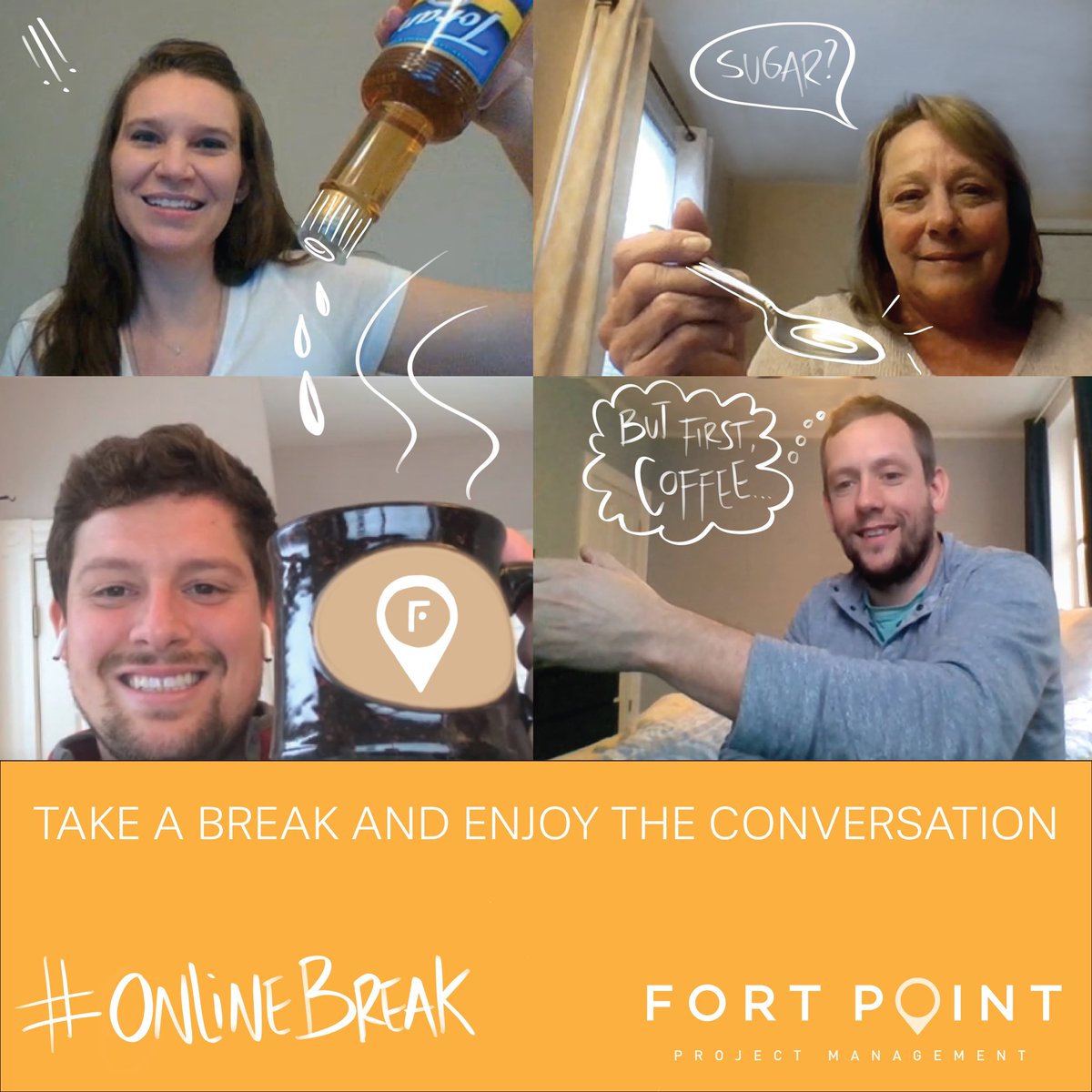Online and closer than ever 
•
Don’t forget to enjoy a good conversation with your colleagues 
•
#stayhome #apartbuttogether #ActingOnOurValues #fortpointpm #FPPM #corporaterealestate #projectmanagement #fortpoint #boston #commercialrealestate #office #facilities