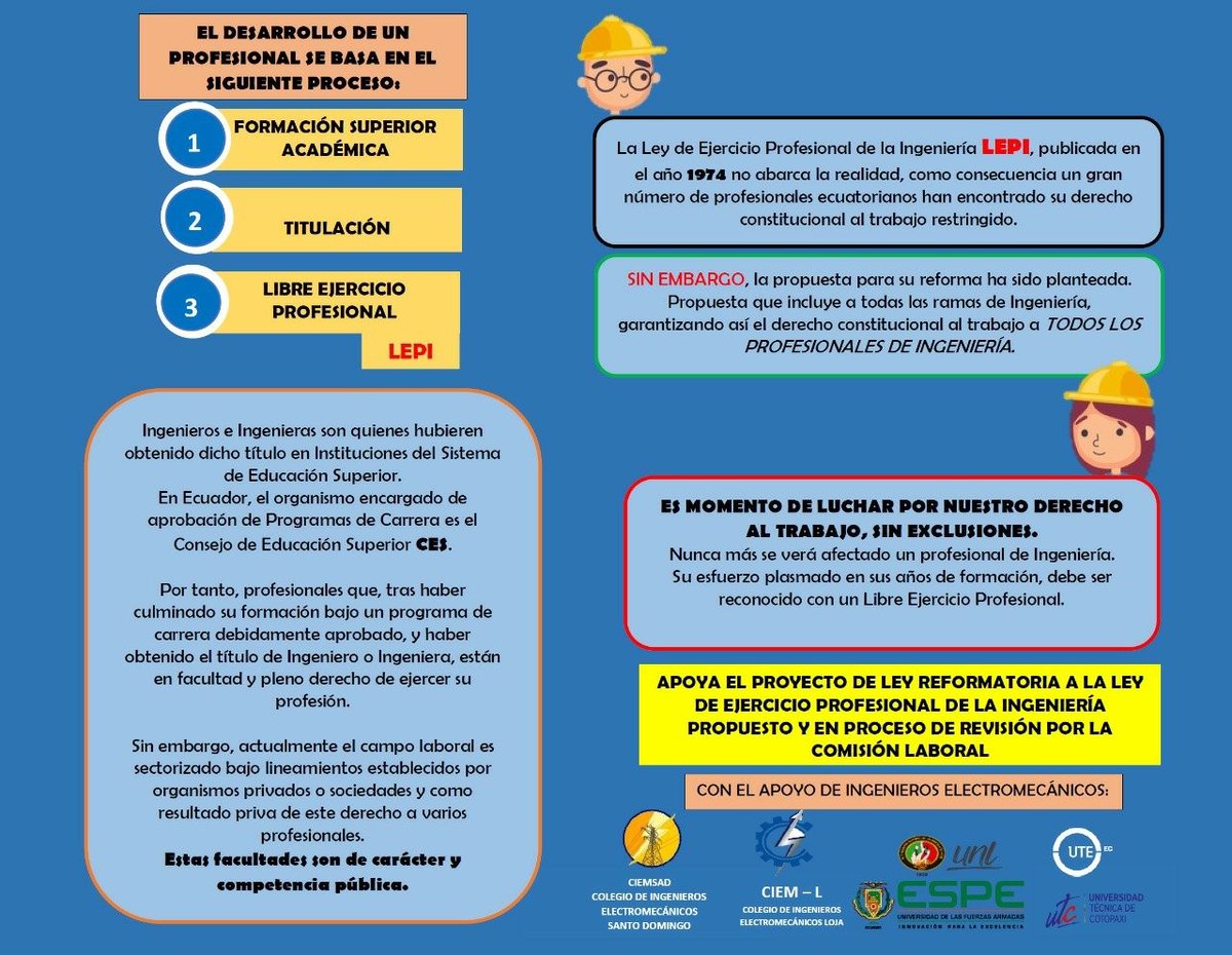#ReformatoriaLeyIngenieria 
<a href="/UNLoficial/">Universidad Nacional de Loja</a> <a href="/IngenieriaUtc/">Ingeniería Electromecánica UTC</a> <a href="/ESPE_LTGA/">ESPE-SL</a> <a href="/UTEoficial/">Universidad UTE</a>  
<a href="/LaboralAN/">Comisión del Derecho al Trabajo y Seguridad Social</a> <a href="/cesarlitardo/">César Litardo</a> <a href="/Rubn_Bustamante/">Rubén Bustamante</a> <a href="/Jeanninecruzz/">Jeannine Cruz</a> <a href="/ealbornozv/">Esteban Albornoz</a> <a href="/veronicaariasf/">Verónica Arias</a> <a href="/raulauquilla21/">Raul Auquilla Ortega</a> <a href="/GomezRobertoA/">Roberto Gómez</a> @Kary_Arteaga  
<a href="/VicenteTaianoEC/">Vicente Taiano</a> <a href="/JohannaCedeno/">Johanna Cedeño</a> <a href="/majo_carrion/">Majo Carrión</a> 
<a href="/marcelaholguin/">Marcela Holguín</a>