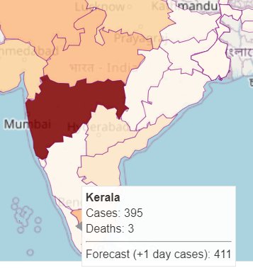 moad_computer's tweet photo. Added a COVID19 forecast model for India, that predicts a day in advance, the state-wise cases. Explore more: https://t.co/eUJkgBOpF2 
#COVID19 #COVID19India https://t.co/gtfzSqteH4