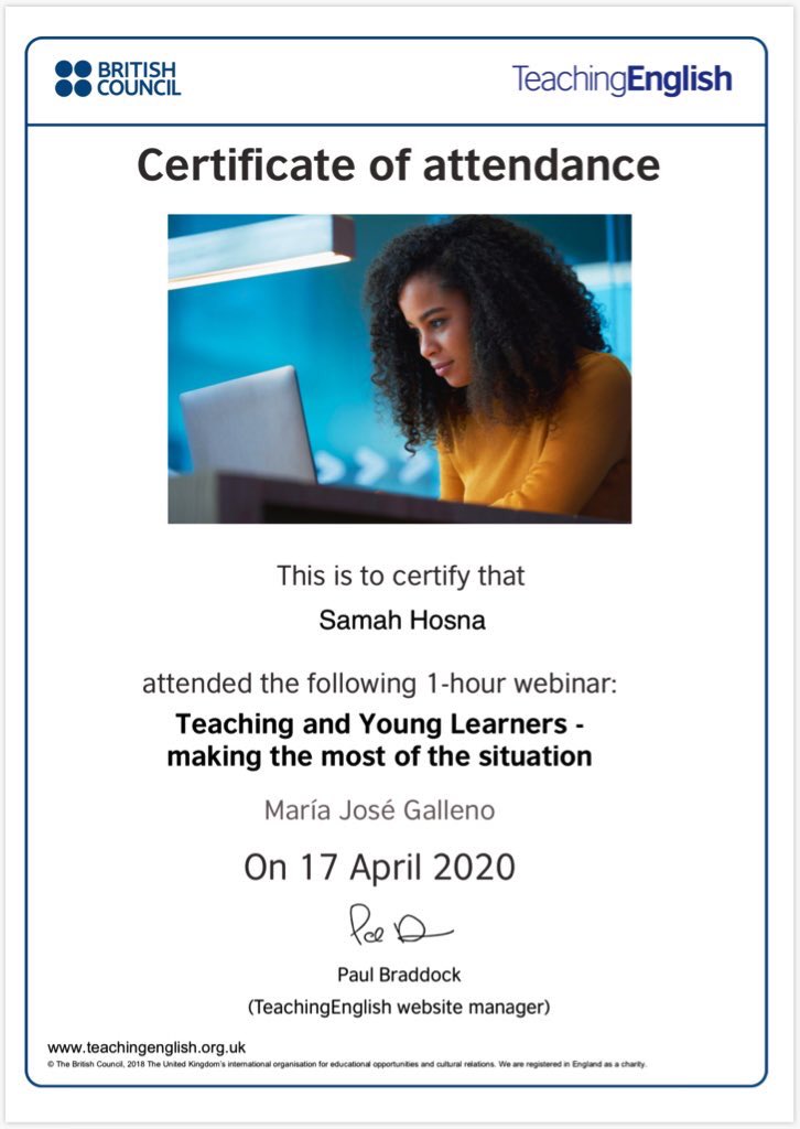 samah_hosna's tweet photo. Keep students #engaged in learning wherever they are ! 👩‍🏫 
"Online Teaching and Young Learners - making the most of the situation" #webinar attended . 
@MakAishaSchool @halahashishomak https://t.co/EWDPkNYKgL