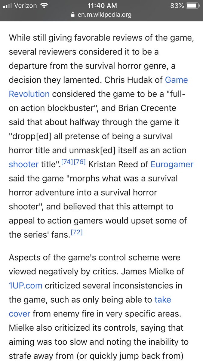 TheGreatBaldo's tweet photo. @PshhhterP @PJazzy11 @Sass_it Even the wiki for the game acknowledges this is where they went off the rails, they got it back with 7.

Nobody needs to play RE 5 or 6 https://t.co/nr9JeaD32x