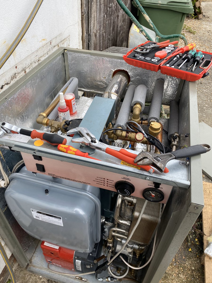 ElementsPlumb's tweet photo. Work is being carried out on the neglected @GrantIRL oil boiler. Praying the weather holds off ☔️ #elementsplumb https://t.co/HYZzT56H8J