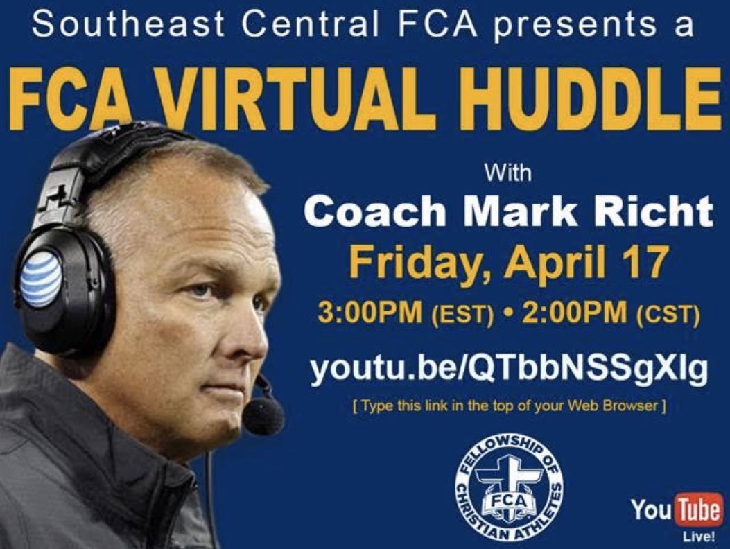 WHAT: #FCAvirtual Huddle

WHO: Coach Mark Richt interviewed by Dicky Clark

WHEN: Friday, April 17 at 3:00 pm

WHERE: YouTube Live - youtube.com/watch?v=QTbbNS…    #dwsknightlife