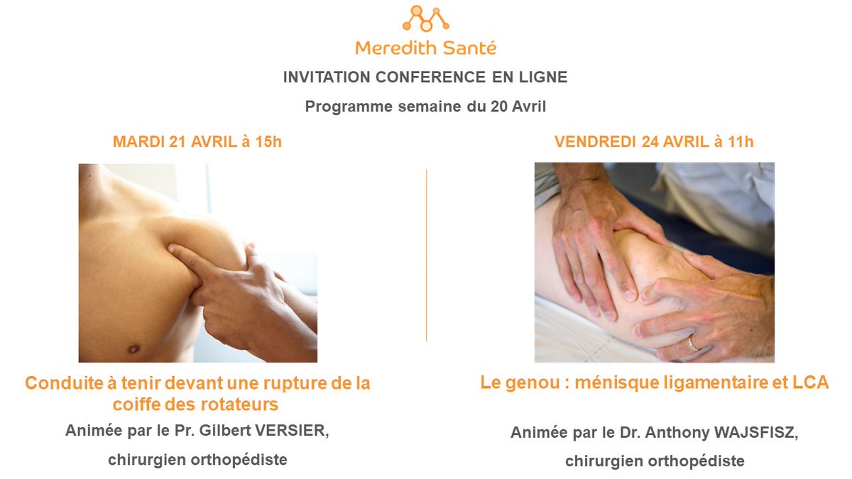 MeredithSante's tweet photo. Merci beaucoup aux 226 professionnels de santé 👨‍⚕️👩‍⚕️qui ont assisté ce matin à la présentation du Dr. Jeremy Cognault sur le « Genou ligamentaire traumatique en contexte inhabituel» !

Pour revoir la conférence gratuitement, c’est par ici 👉 https://t.co/RUmahuL7qO https://t.co/YALbSHkI3k