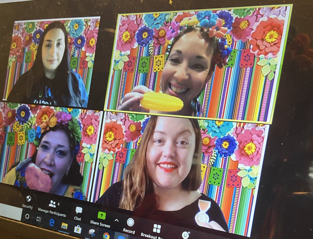 Mrs_Ivy_'s tweet photo. #FierceFabFourth celebrated #FiestaFriday this morning in our morning #Zoom session - complete with #ChickenOnAStick #RoastedCorn  #FlowerCrowns and even #FiestaMedals  #VivaFiesta #Fiesta2020 https://t.co/HtdJXx4uiV