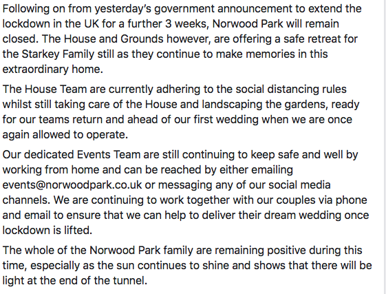 A Message from the team at Norwod Park #StaySafe