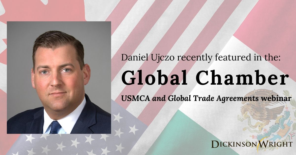 Daniel Ujczo <a href="/danujczo/">Dan Ujczo</a> was recently featured in the <a href="/GlobalChamber/">Global Chamber®</a> webinar, ”USMCA and Global Trade Agreements,” discussing the USMCA &amp; NAFTA and what to do next for your business. Click here to listen to Dan’s professional insights. bit.ly/2RT4Lxl #USMCA #NAFTA #DWPLLC
