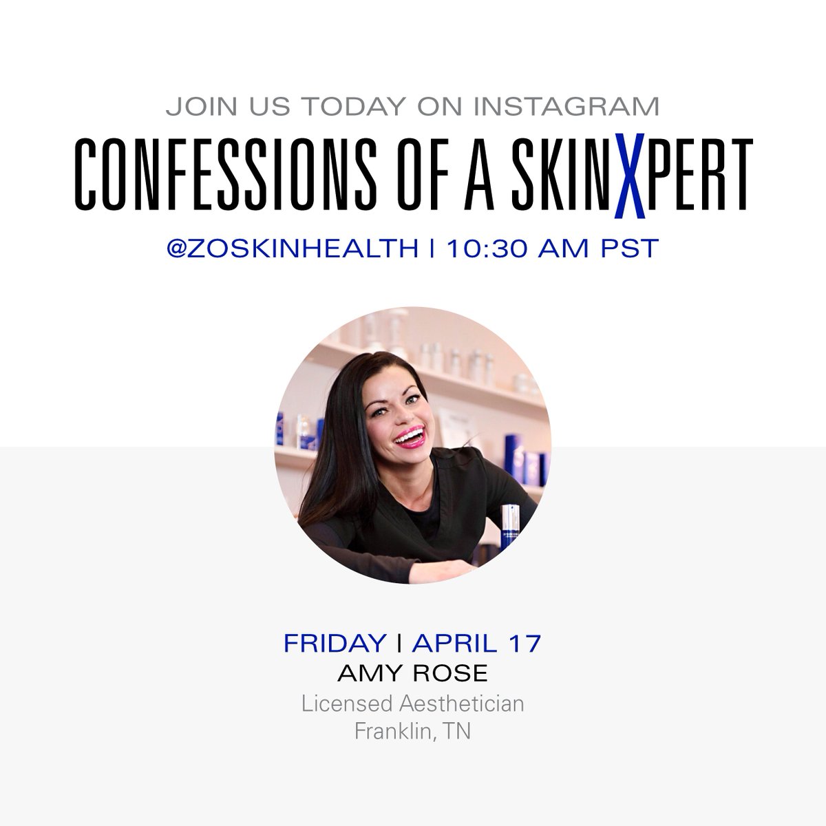 zoskinhealth's tweet photo. Join us today on Instagram @zoskinhealth for another episode of #ZOSKINCONFESSIONS as #ZOCrew member, Amy Rose, shares her at-home skincare. #ZOSKINTAKEOVER https://t.co/T48MbHNZST