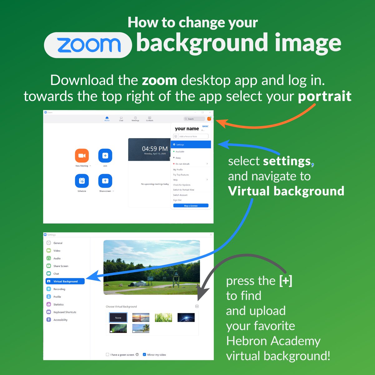 HebronAcademy's tweet photo. Missing campus? Add Hebron to your next virtual meeting with campus backgrounds!
A dozen Hebron locations are now available for download: https://t.co/SpnLILSPkv
#HebronConnected #HebronTogether https://t.co/U71cwFRIfQ
